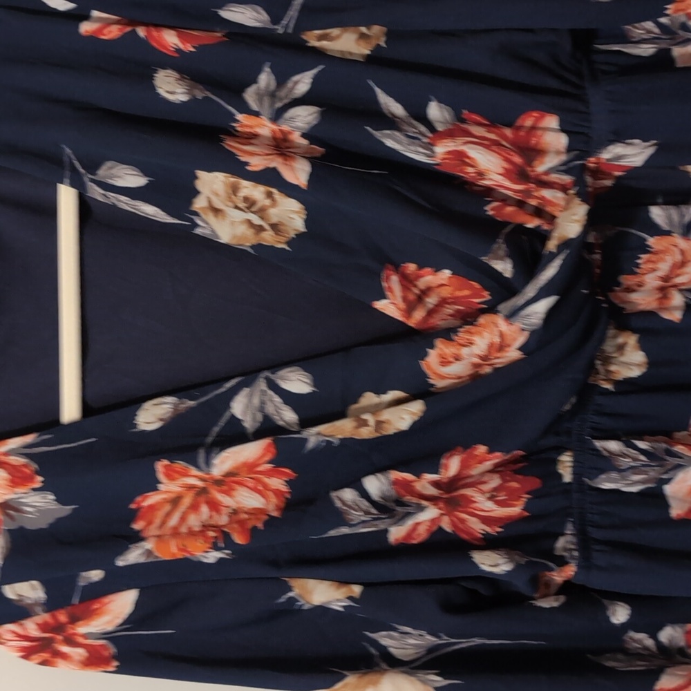 Floral Long Sleeve Dress - Navy and Red
